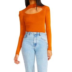 Orange BP cutout long sleeve top.